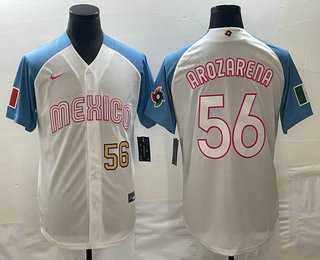 Men’s Mexico Baseball #56 Randy Arozarena Number 2023 White Blue World Classic Stitched Jersey (2)