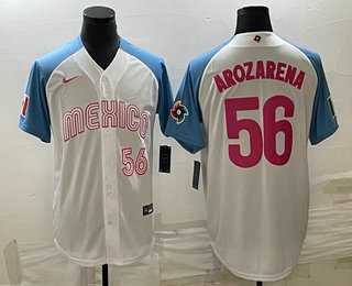 Men’s Mexico Baseball #56 Randy Arozarena Number 2023 White Blue World Classic Stitched Jersey7