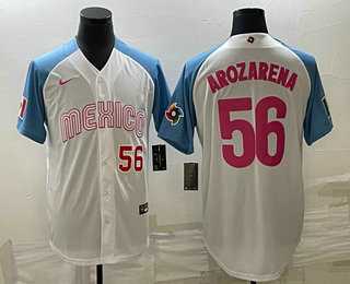 Men’s Mexico Baseball #56 Randy Arozarena Number 2023 White Blue World Classic Stitched Jersey8