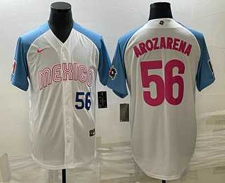 Men’s Mexico Baseball #56 Randy Arozarena Number 2023 White Blue World Classic Stitched Jersey9