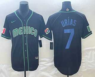 Men’s Mexico Baseball #7 Julio Urias 2023 Black Blue World Classic Stitched Jersey