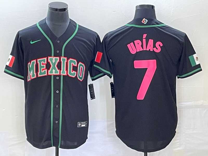 Men’s Mexico Baseball #7 Julio Urias 2023 Black Pink World Classic Stitched Jersey