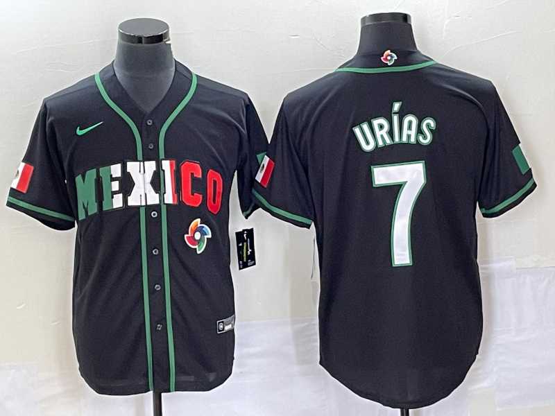 Men’s Mexico Baseball #7 Julio Urias 2023 Black White World Classic Stitched Jersey 1