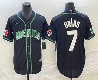 Men’s Mexico Baseball #7 Julio Urias 2023 Black White World Classic Stitched Jersey