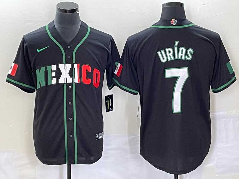 Men’s Mexico Baseball #7 Julio Urias 2023 Black White World Classic Stitched Jersey