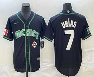 Men’s Mexico Baseball #7 Julio Urias 2023 Black White World Classic Stitched Jerseys