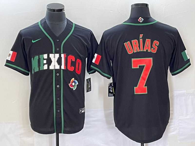 Men’s Mexico Baseball #7 Julio Urias 2023 Black World Baseball Classic Stitched Jersey2