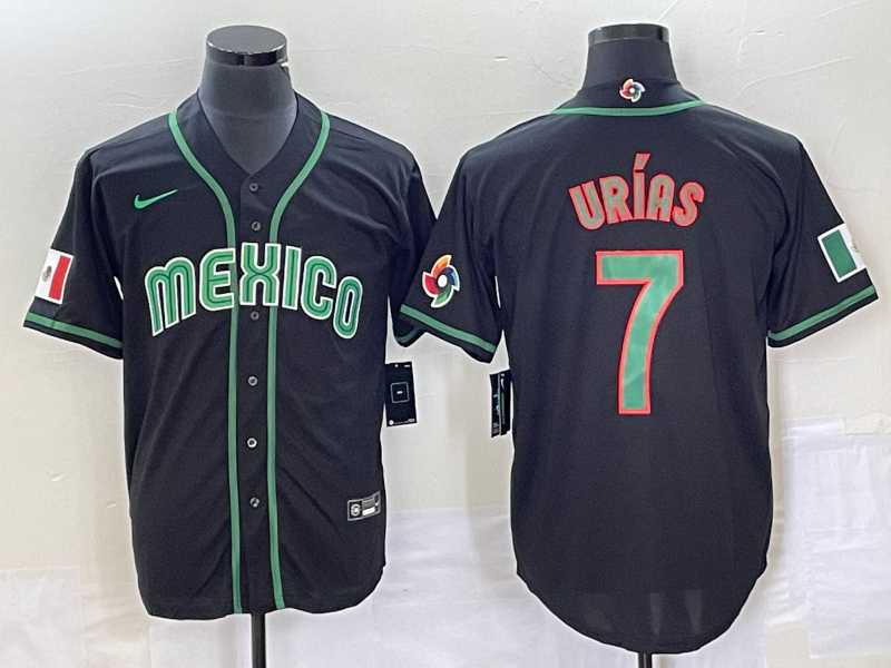 Men’s Mexico Baseball #7 Julio Urias 2023 Black World Classic Stitched Jersey