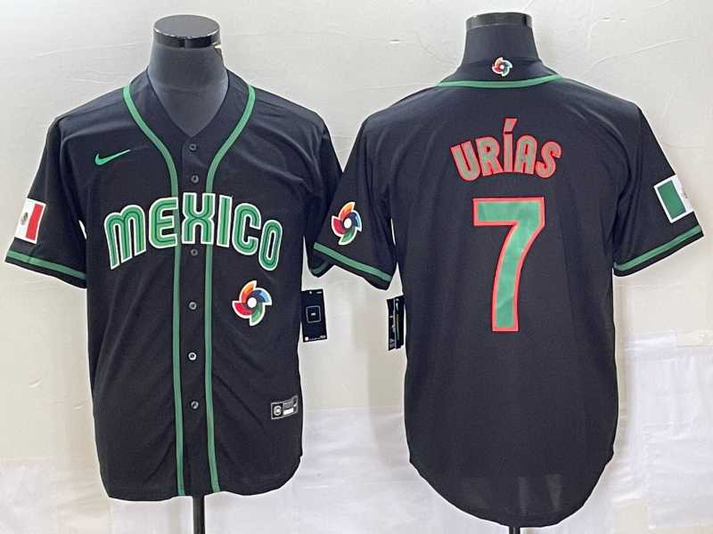 Men’s Mexico Baseball #7 Julio Urias 2023 Black World Classic Stitched Jersey1