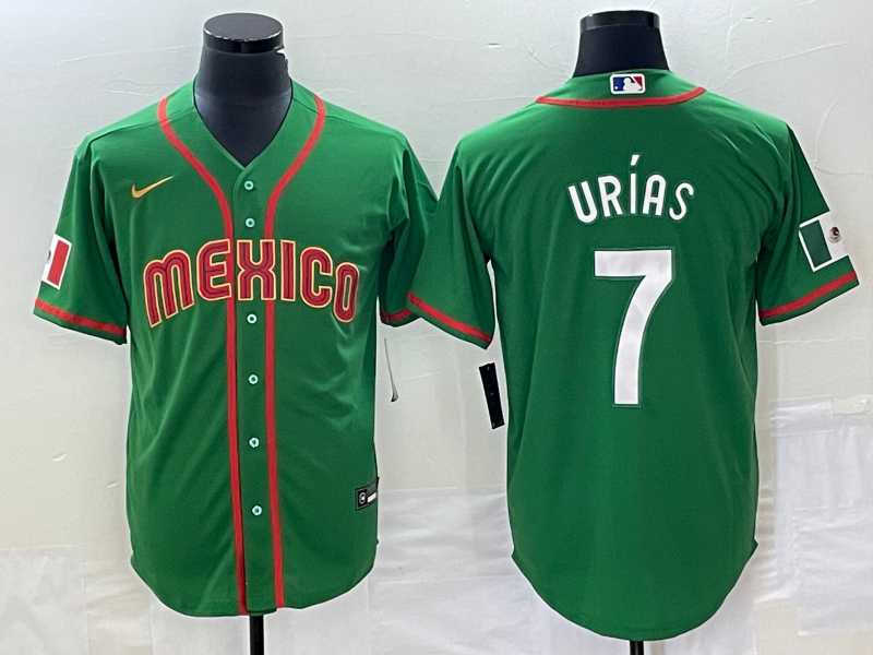 Men’s Mexico Baseball #7 Julio Urias 2023 Green World Classic Stitched Jersey
