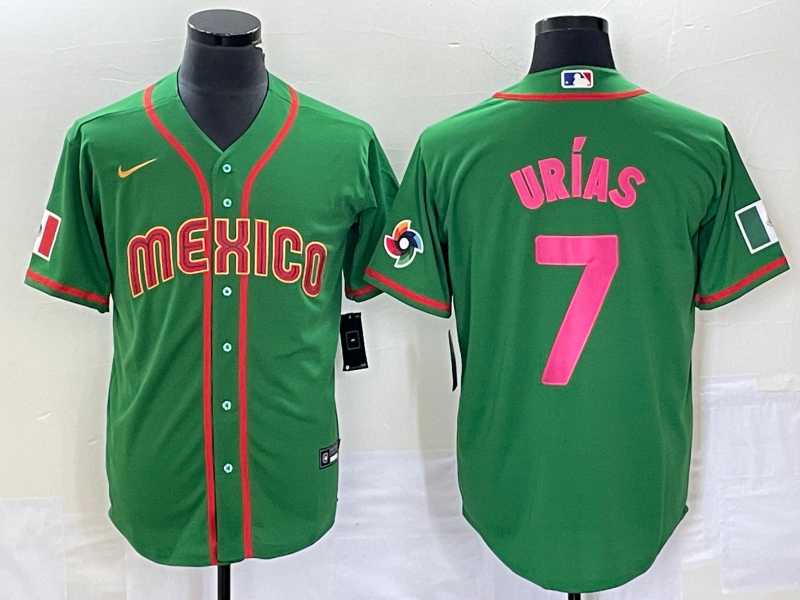 Men’s Mexico Baseball #7 Julio Urias 2023 Green World Classic Stitched Jersey3