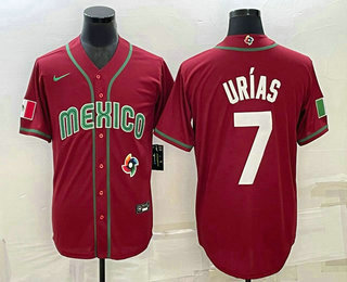 Men’s Mexico Baseball #7 Julio Urias 2023 Red Blue World Baseball Classic Stitched Jersey