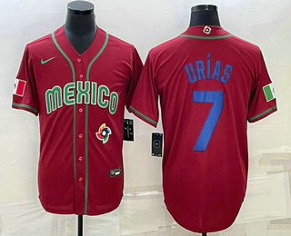 Men’s Mexico Baseball #7 Julio Urias 2023 Red Blue World Baseball Classic Stitched Jerseys