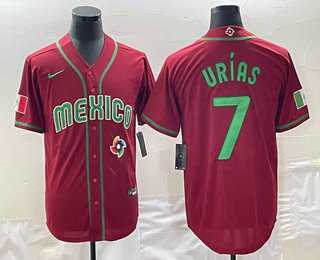 Men’s Mexico Baseball #7 Julio Urias 2023 Red Green World Baseball Classic Stitched Jersey