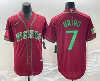 Men’s Mexico Baseball #7 Julio Urias 2023 Red Green World Baseball Classic Stitched Jerseys