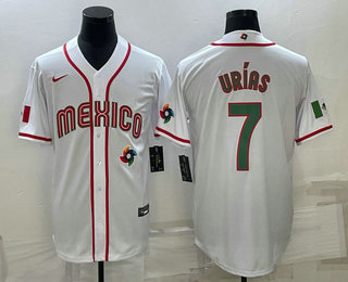 Men’s Mexico Baseball #7 Julio Urias 2023 White Blue World Baseball Classic Stitched Jersey