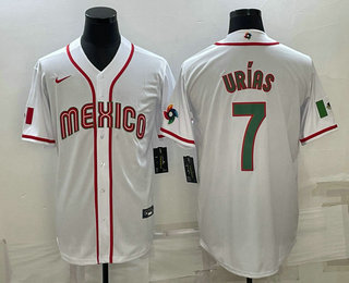 Men’s Mexico Baseball #7 Julio Urias 2023 White Blue World Baseball Classic Stitched Jerseys
