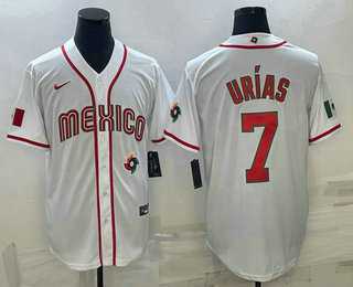 Men’s Mexico Baseball #7 Julio Urias 2023 White World Baseball Classic Stitched Jerseys