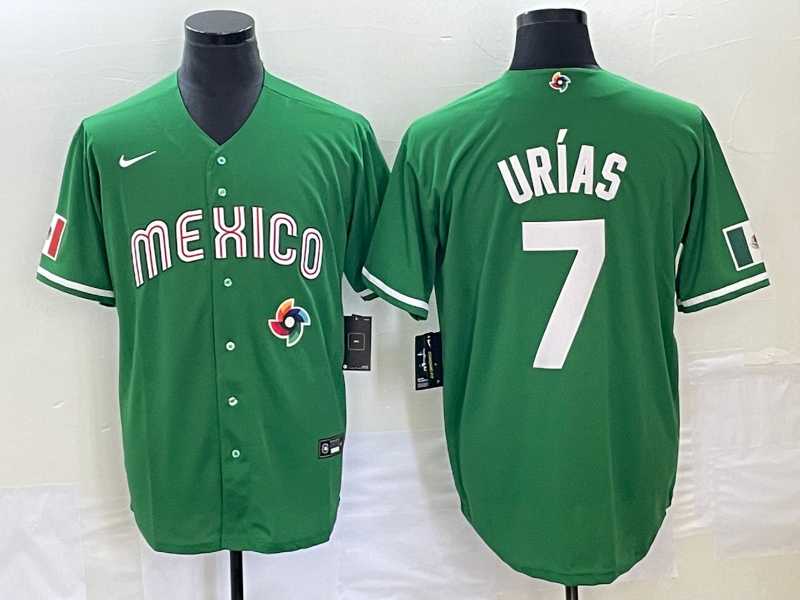 Men’s Mexico Baseball #7 Julio Urias Green 2023 World Baseball Classic Stitched Jersey
