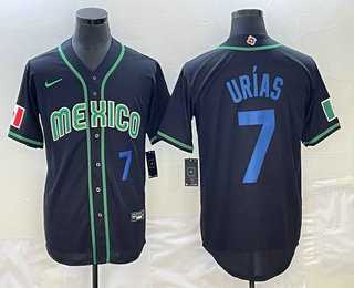 Men’s Mexico Baseball #7 Julio Urias Number 2023 Black Blue World Classic Stitched Jersey