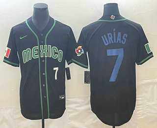 Men’s Mexico Baseball #7 Julio Urias Number 2023 Black Blue World Classic Stitched Jersey2