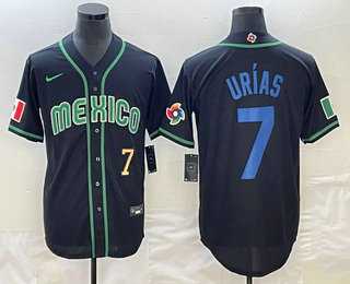 Men’s Mexico Baseball #7 Julio Urias Number 2023 Black Blue World Classic Stitched Jerseys