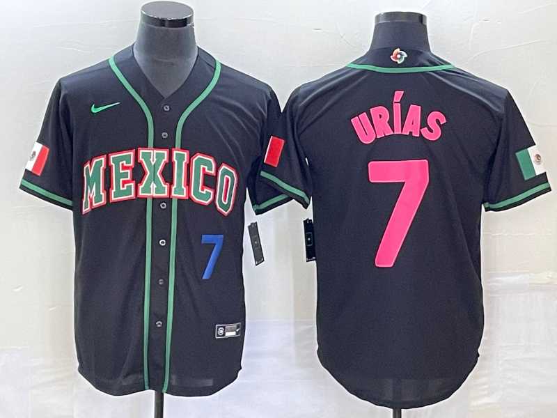 Men’s Mexico Baseball #7 Julio Urias Number 2023 Black Pink World Classic Stitched Jersey