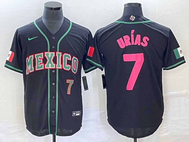 Men’s Mexico Baseball #7 Julio Urias Number 2023 Black Pink World Classic Stitched Jersey3