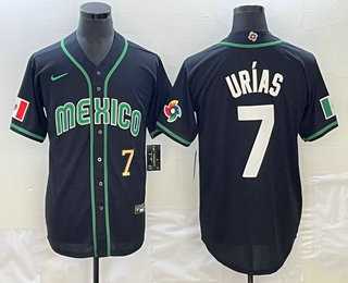 Men’s Mexico Baseball #7 Julio Urias Number 2023 Black White World Classic Stitched Jersey
