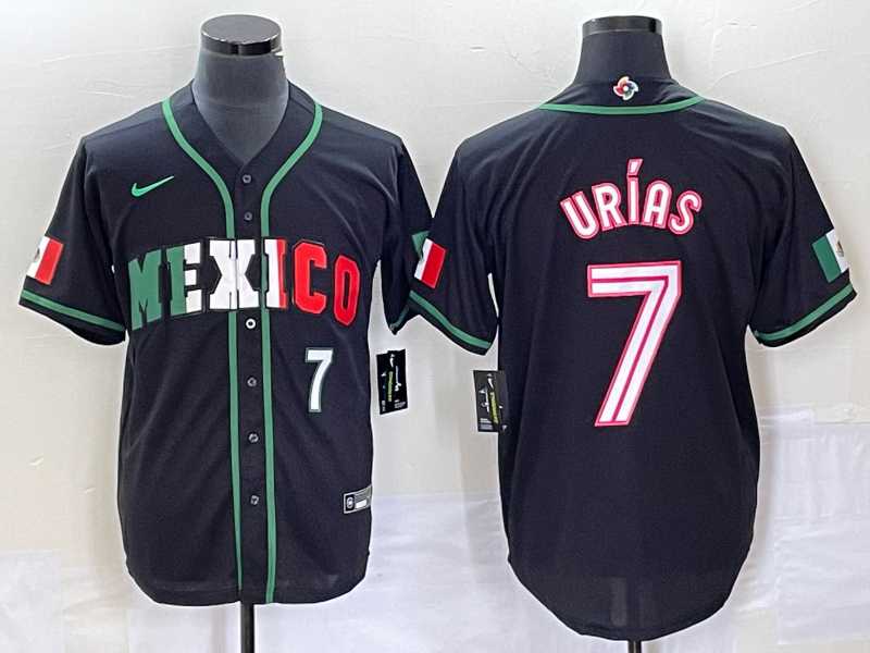 Men’s Mexico Baseball #7 Julio Urias Number 2023 Black White World Classic Stitched Jersey