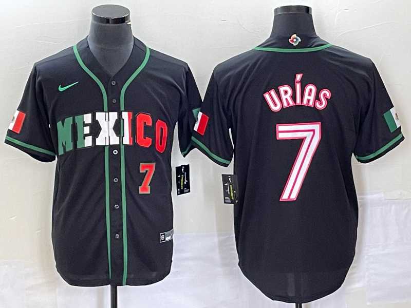 Men’s Mexico Baseball #7 Julio Urias Number 2023 Black White World Classic Stitched Jersey1