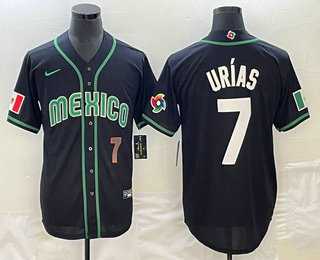 Men’s Mexico Baseball #7 Julio Urias Number 2023 Black White World Classic Stitched Jersey2