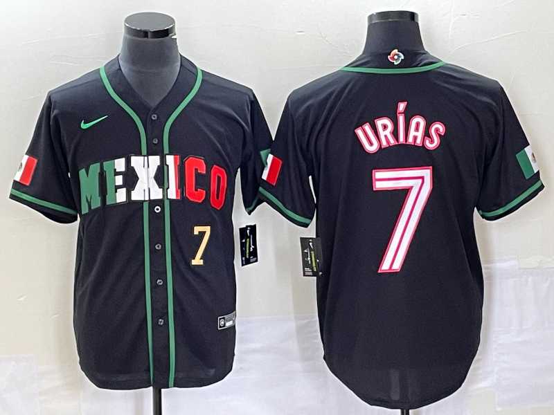 Men’s Mexico Baseball #7 Julio Urias Number 2023 Black White World Classic Stitched Jersey2