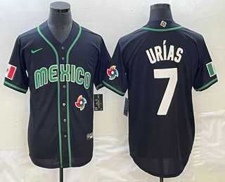 Men’s Mexico Baseball #7 Julio Urias Number 2023 Black White World Classic Stitched Jersey3