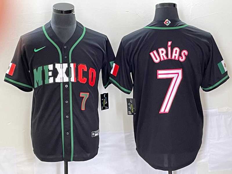 Men’s Mexico Baseball #7 Julio Urias Number 2023 Black White World Classic Stitched Jersey3