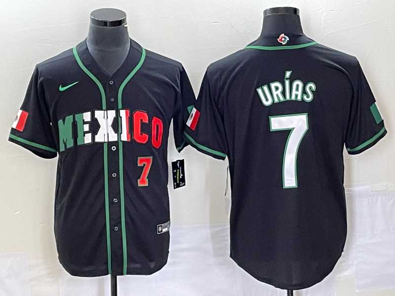 Men’s Mexico Baseball #7 Julio Urias Number 2023 Black White World Classic Stitched Jersey4