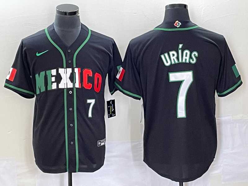 Men’s Mexico Baseball #7 Julio Urias Number 2023 Black White World Classic Stitched Jersey5