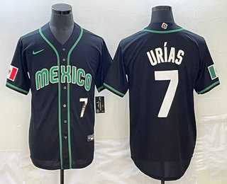 Men’s Mexico Baseball #7 Julio Urias Number 2023 Black White World Classic Stitched Jerseys