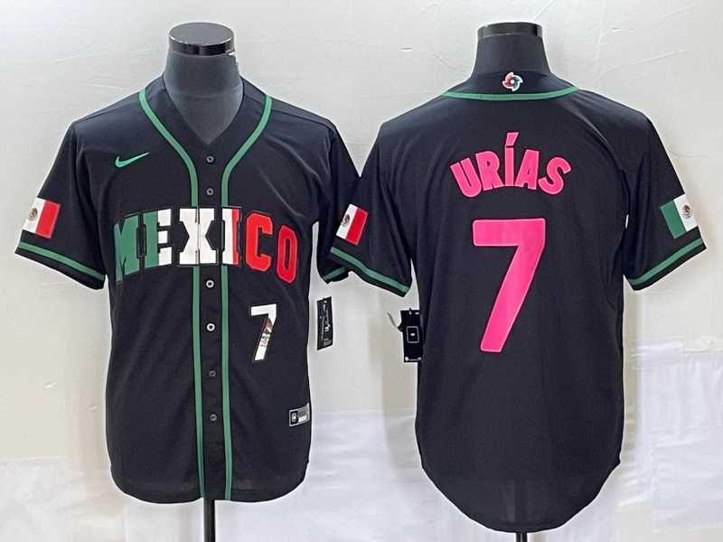 Men’s Mexico Baseball #7 Julio Urias Number 2023 Black World Baseball Classic Stitched Jersey