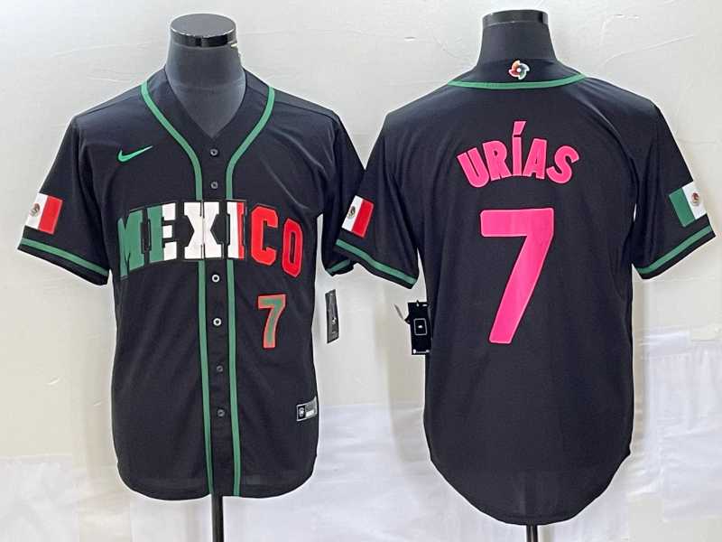Men’s Mexico Baseball #7 Julio Urias Number 2023 Black World Baseball Classic Stitched Jersey2