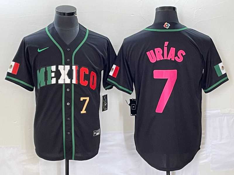 Men’s Mexico Baseball #7 Julio Urias Number 2023 Black World Baseball Classic Stitched Jersey3