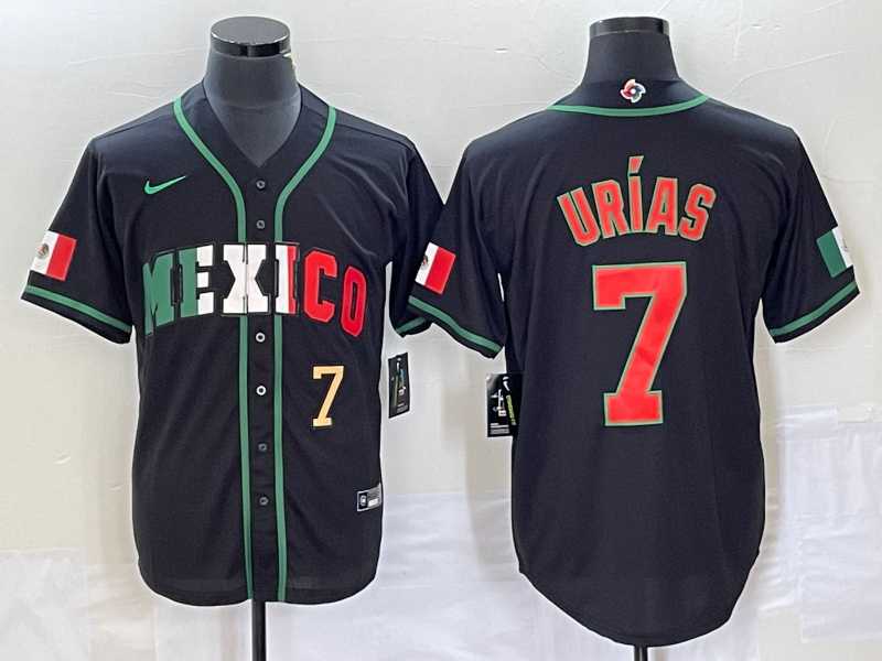 Men’s Mexico Baseball #7 Julio Urias Number 2023 Black World Baseball Classic Stitched Jersey4