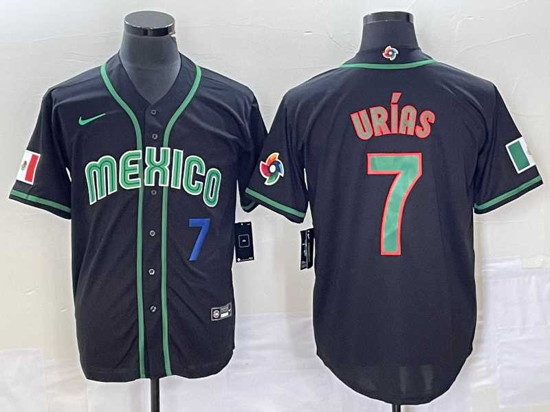 Men’s Mexico Baseball #7 Julio Urias Number 2023 Black World Classic Stitched Jersey2