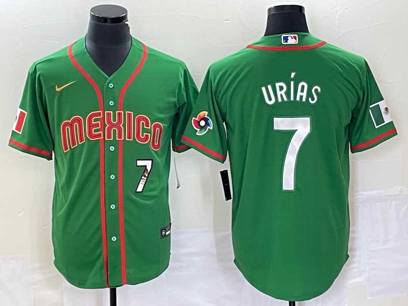Men’s Mexico Baseball #7 Julio Urias Number 2023 Green World Classic Stitched Jersey