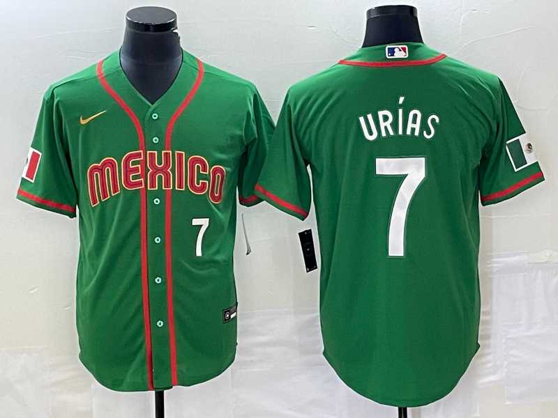 Men’s Mexico Baseball #7 Julio Urias Number 2023 Green World Classic Stitched Jersey1