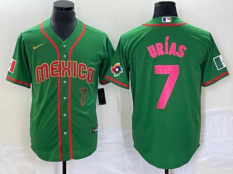 Men’s Mexico Baseball #7 Julio Urias Number 2023 Green World Classic Stitched Jersey10