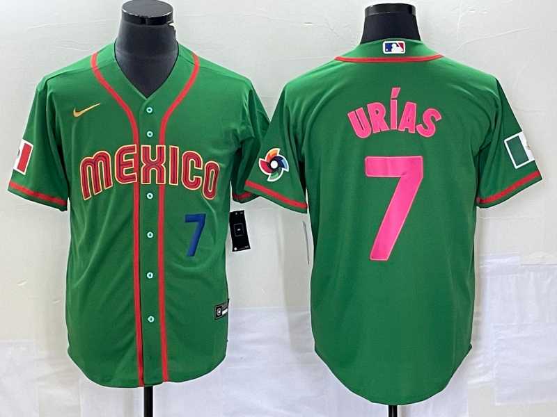 Men’s Mexico Baseball #7 Julio Urias Number 2023 Green World Classic Stitched Jersey11