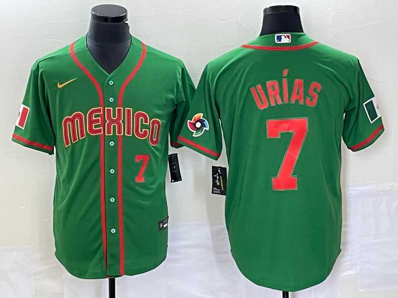 Men’s Mexico Baseball #7 Julio Urias Number 2023 Green World Classic Stitched Jersey12