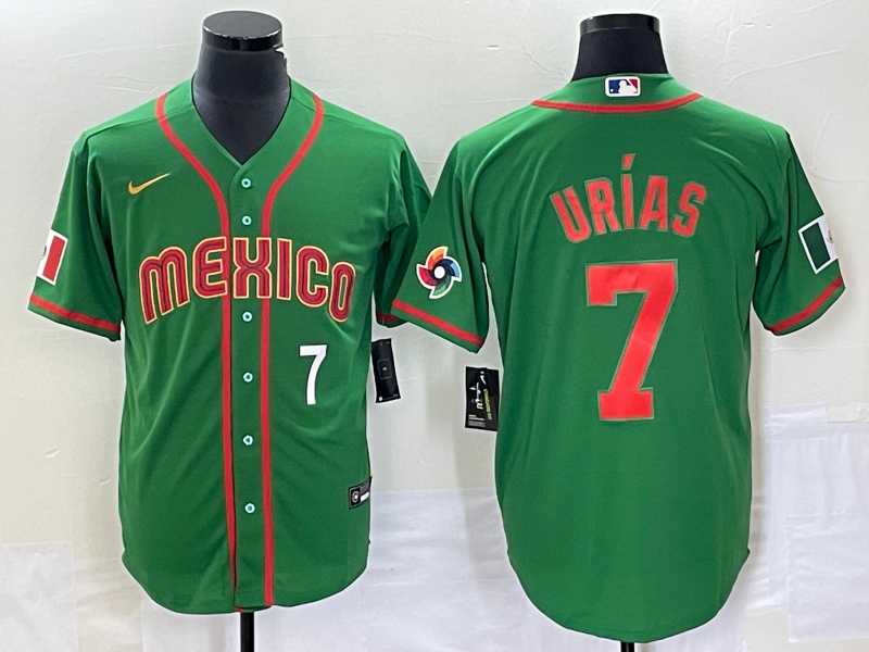 Men’s Mexico Baseball #7 Julio Urias Number 2023 Green World Classic Stitched Jersey13