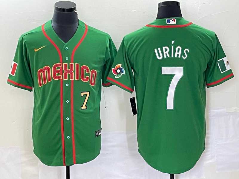 Men’s Mexico Baseball #7 Julio Urias Number 2023 Green World Classic Stitched Jersey2